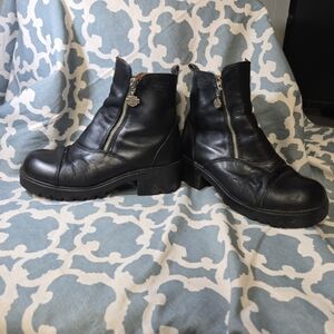 RARE VINTAGE DOUBLE ZIP HARLEY DAVIDSON WOMEN'S BLACK LEATHER BOOTS SZ 6.5